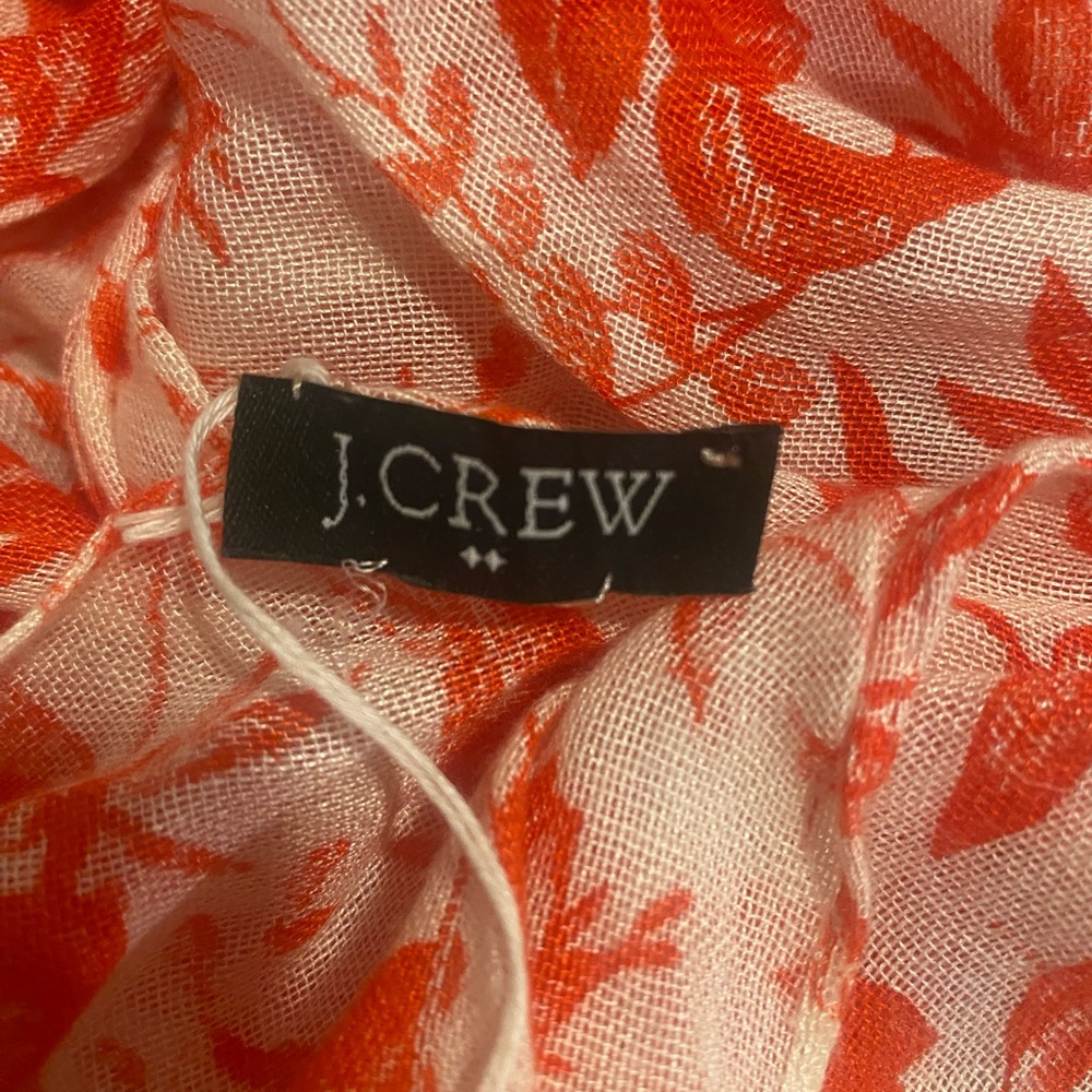 J.Crew Vibrant Red and White Leaf Pattern Scarf